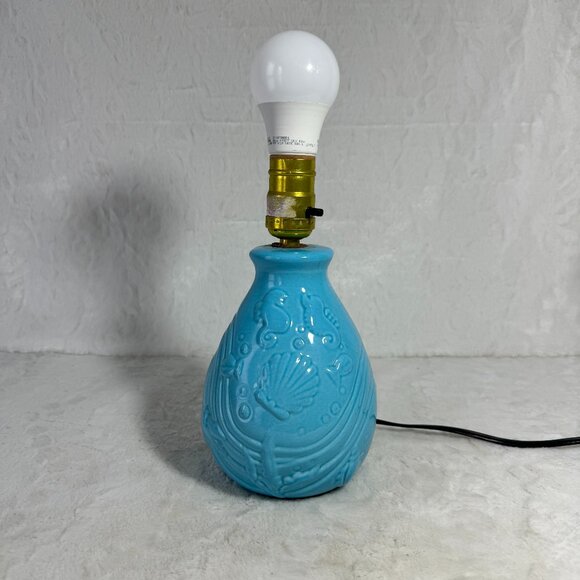 Disney Vintage Little Mermaid Lamp Blue Ceramic 1989 Base only no Shade - Picture 3 of 10